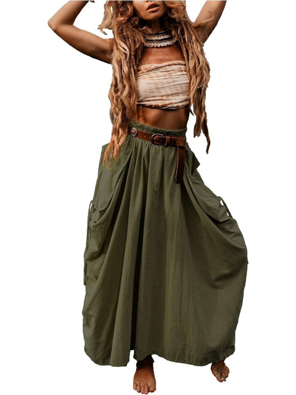 Boho Maxi Skirt with Pockets | Organic Cotton Hippie Gypsy Style Skirt - Picture 1 of 7